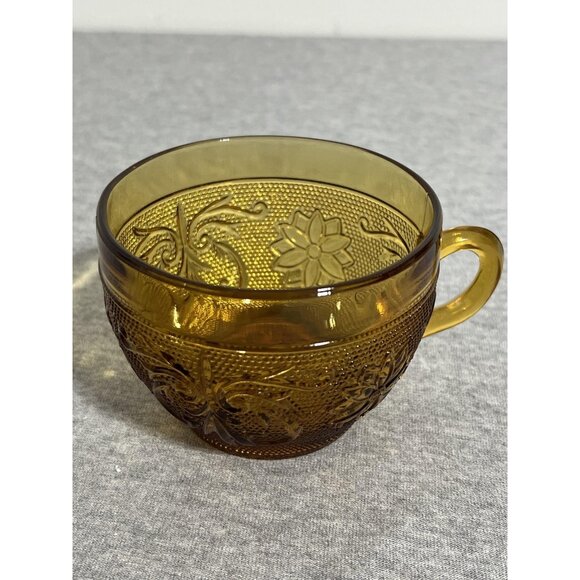 Vintage Amber Glass Coffee Tea Cups Set of 6 Federal Madrid Floral Scroll Retro - Picture 12 of 13
